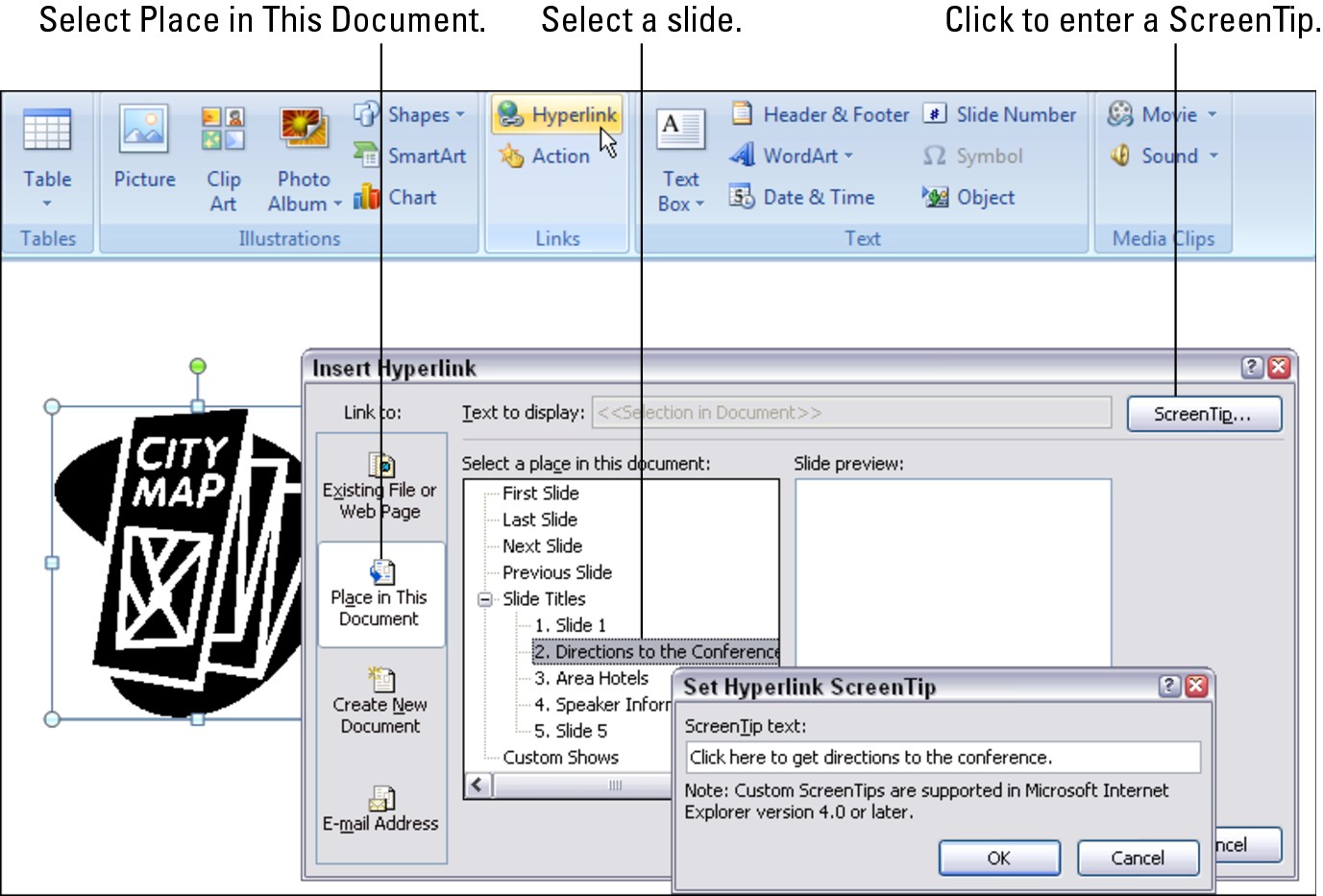 Figure 4-7: Select the target of the hyperlink in this dialog box.